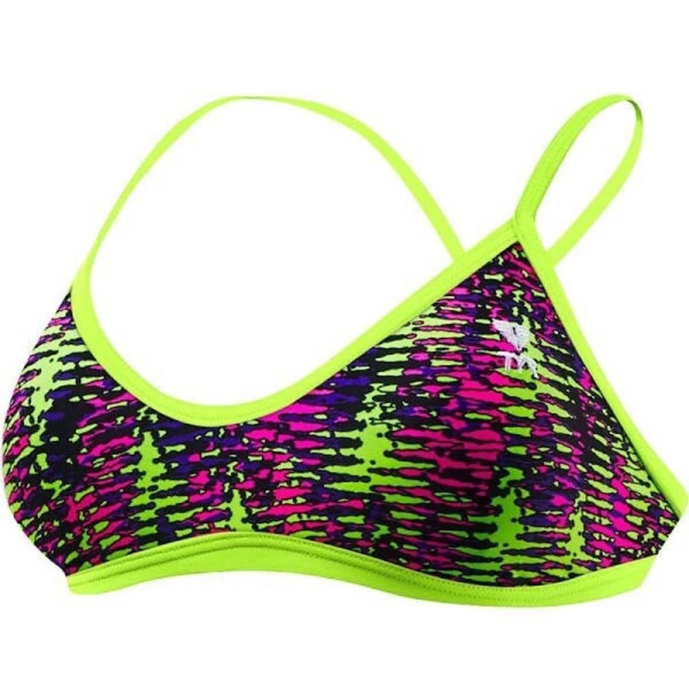 NWT Women's TYR Waikiki Trinity Swimwear Bikini Top Yellow Purple XL 14-16
